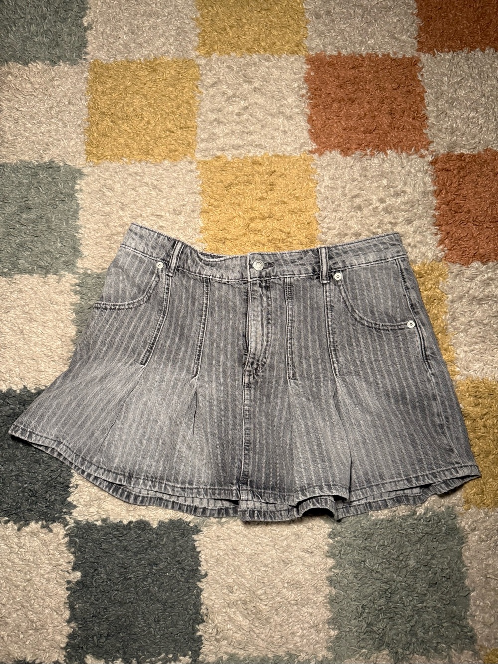 Zara Gray Pinstriped Denim Mini Skirt